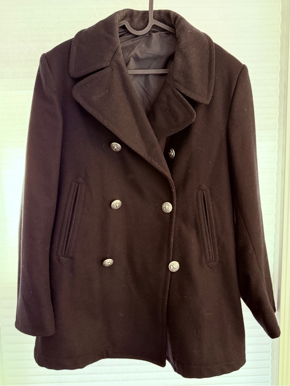 Men’s Navy Heavyweight Double-Breasted Black Wool Peacoat